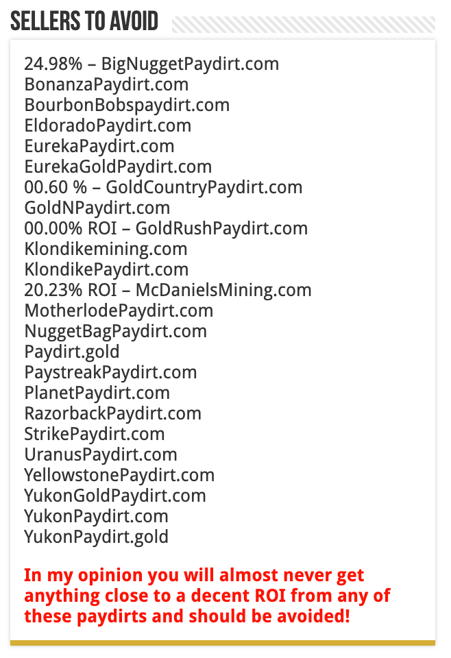 Gold Paydirt scammers