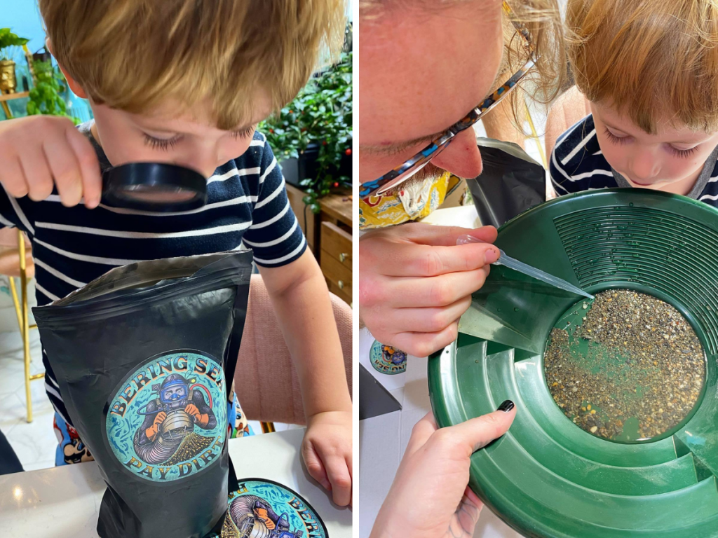 teaching a kid to pan gold paydirt