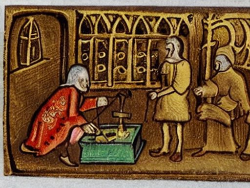 medieval traders weighing gold